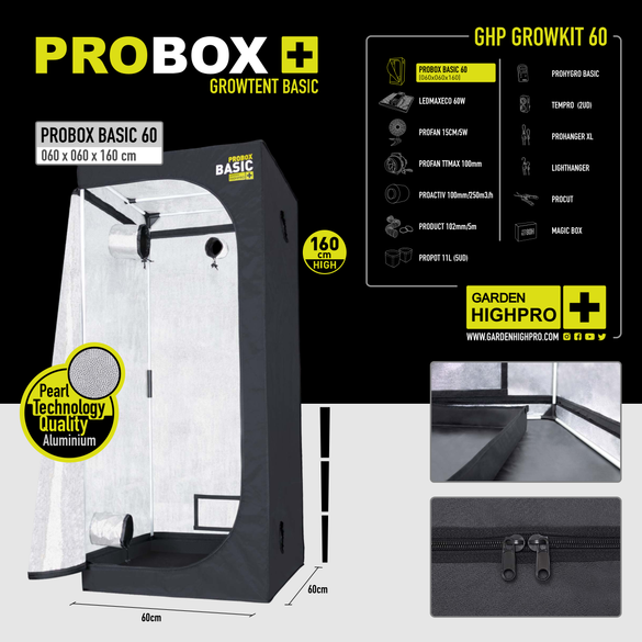 Growbox Komplettset 60x60 Zubehör Lucky Hemp   