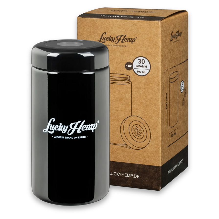 LuckyCure Humidor Glas mit Thermo-Hygrometer Zubehör Lucky Hemp 500ml