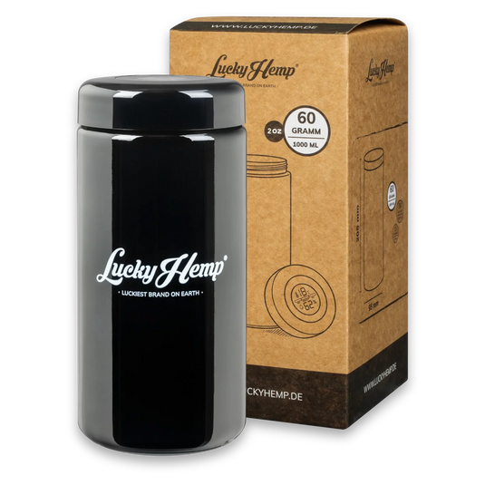 LuckyCure Humidor Glas mit Thermo-Hygrometer Zubehör Lucky Hemp 1000ml