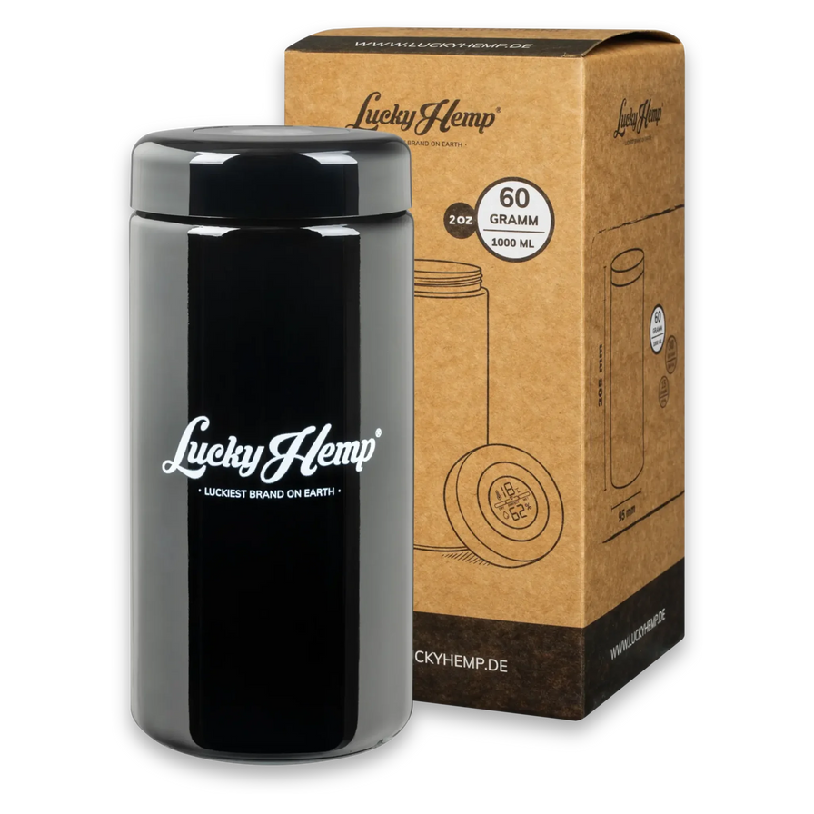 LuckyCure Humidor Glas mit Thermo-Hygrometer Zubehör Lucky Hemp 1000ml