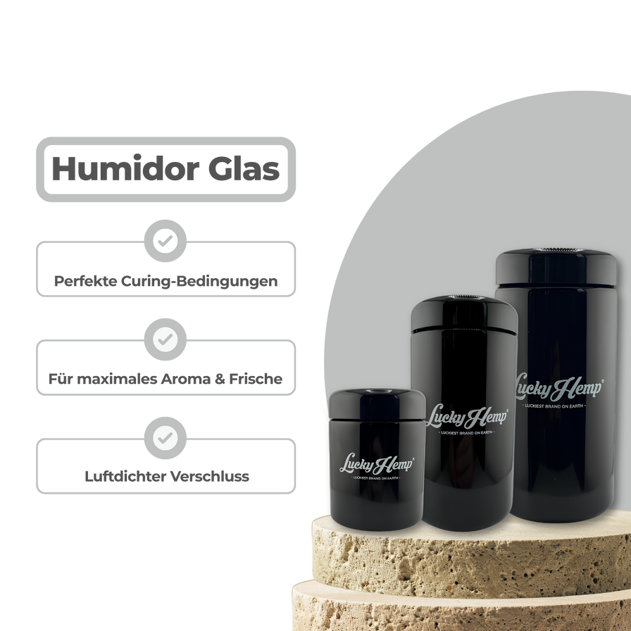 LuckyCure Humidor Glas mit Thermo-Hygrometer Zubehör Lucky Hemp