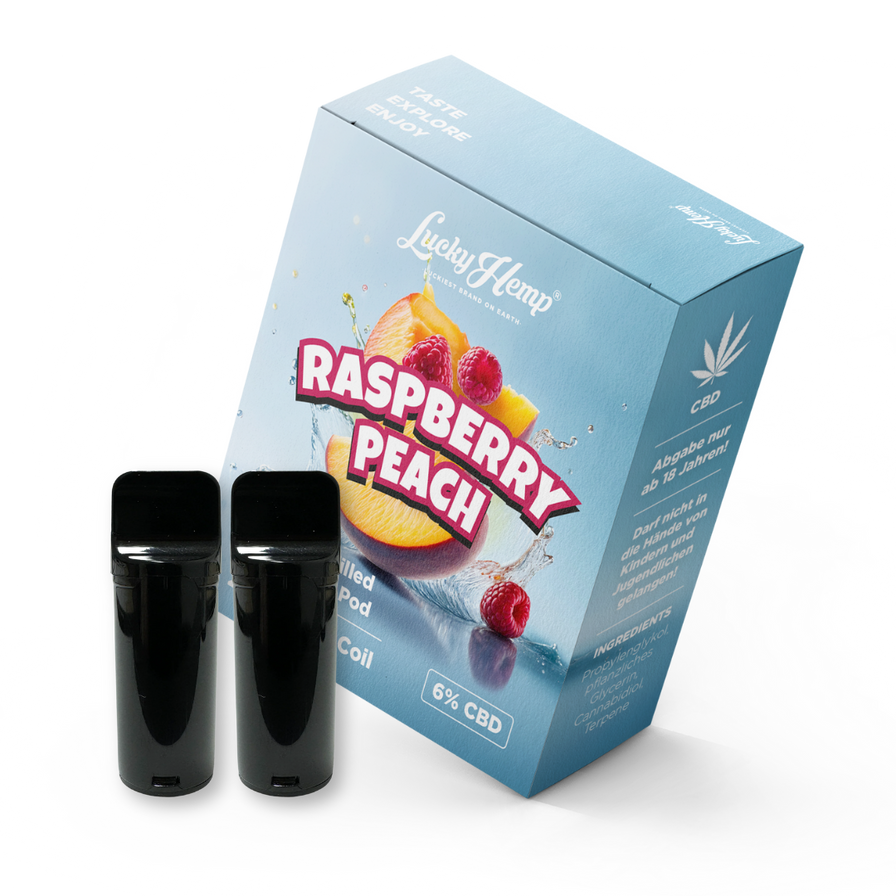 Raspberry Peach CBD Vape Pods | Lucky Hemp reines CBD-Isolat, THCfrei | Lucky Hemp Raspberry Peach CBD Vape Pods | Lucky Hemp reines CBD-Isolat, THCfrei | Lucky Hemp