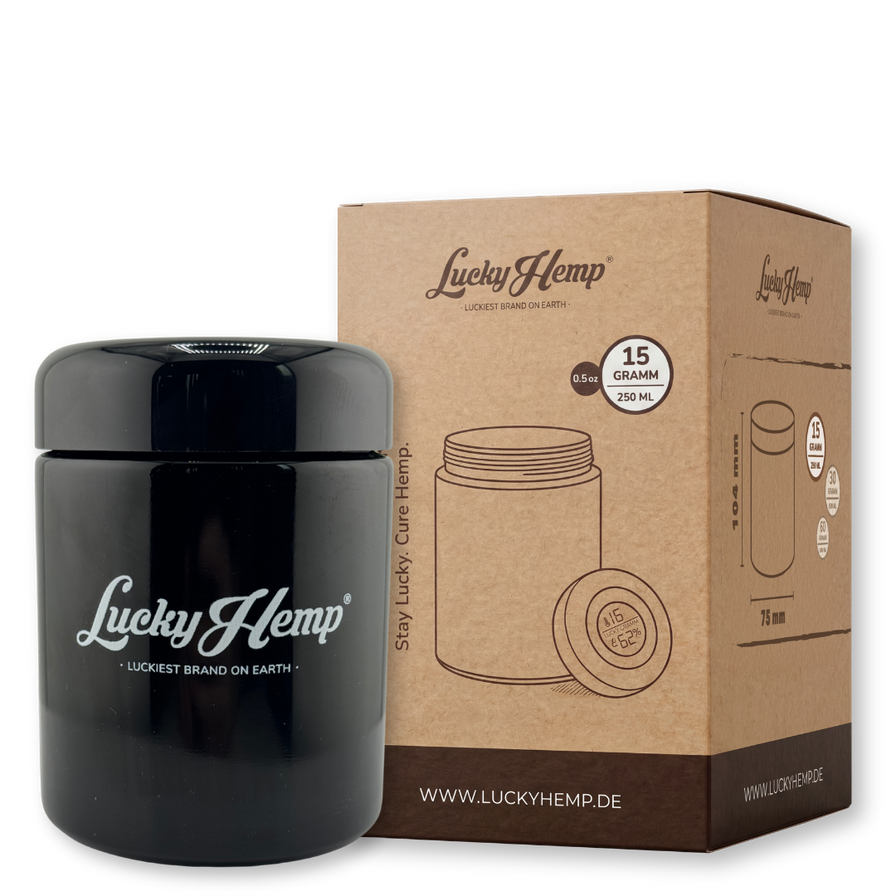 LuckyCure Humidor Glas mit Thermo-Hygrometer Zubehör Lucky Hemp 250ml