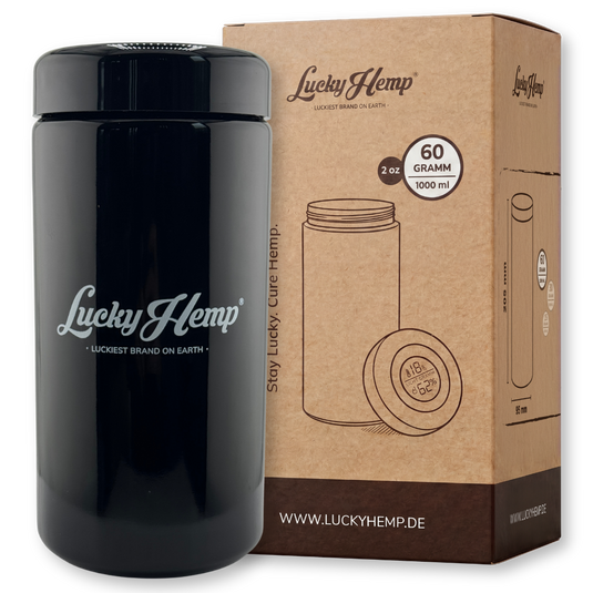 LuckyCure Humidor Glas mit Thermo-Hygrometer Zubehör Lucky Hemp 1000ml